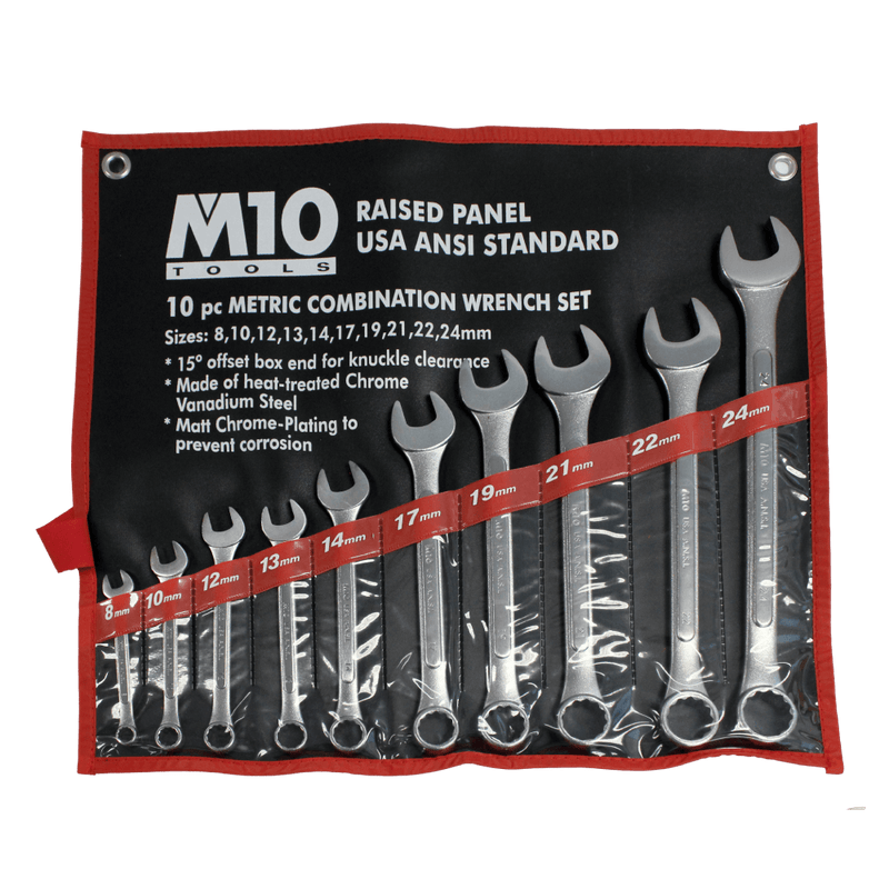 M10 10 PCS Ditetapkan Panel Metrik Kombinasi Wrench Set 8-24mm (Beg)