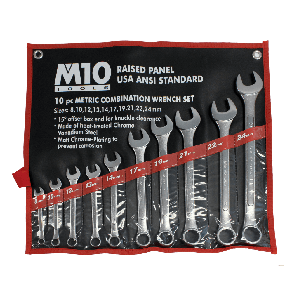 M10 10 pcs Raised Panel Metric Combination wrench set 8-24mm (Bag)