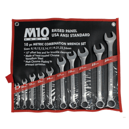 M10 10 pcs Raised Panel Metric Combination wrench set 8-24mm (Bag)