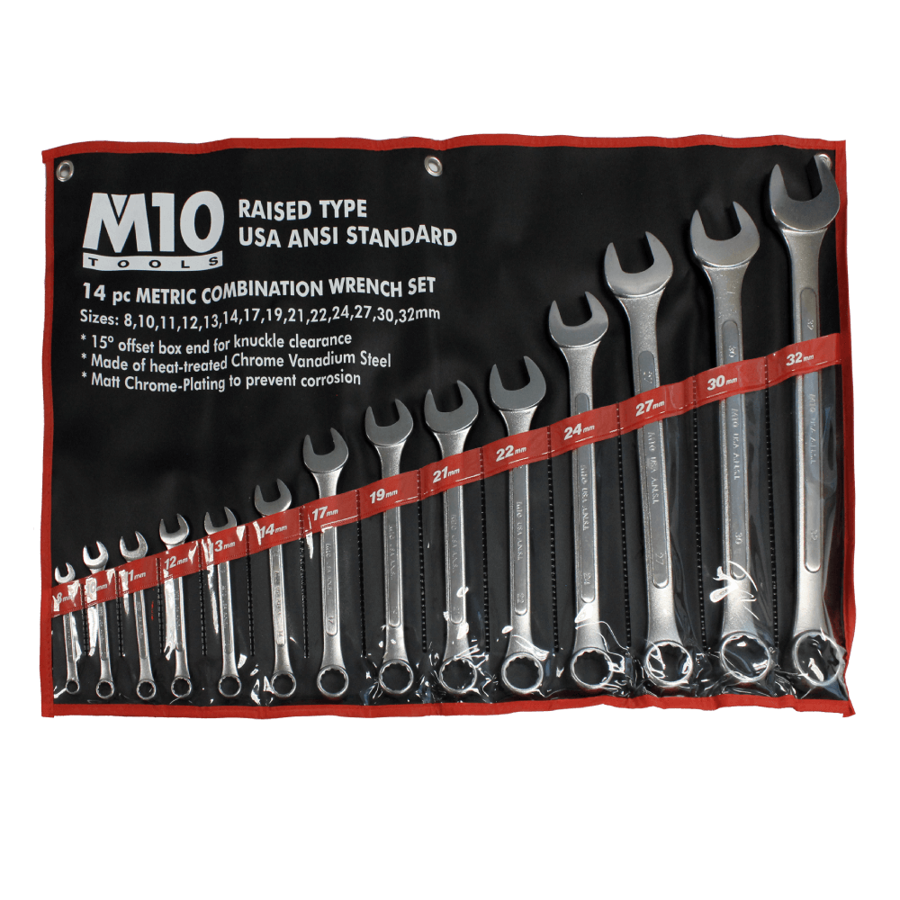 M10 14 pcs Raised Panel Metric Combination wrench set 8-32mm (Bag)