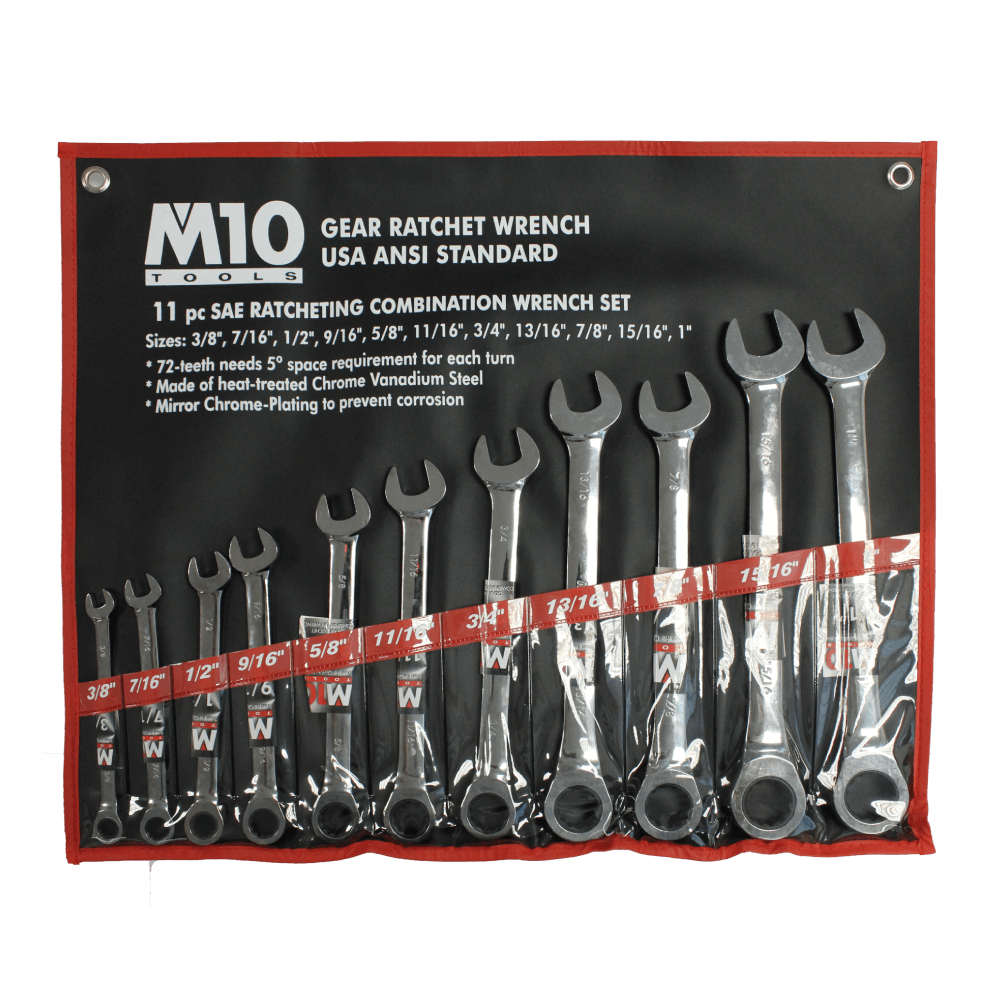 M10 11 pcs Raised Panel Inches Combination wrench set 3/8"-1" (Bag)