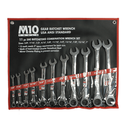 M10 11 pcs Raised Panel Inches Combination wrench set 3/8"-1" (Bag)
