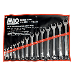 M10 14 pcs Raised Panel Inches Combination wrench set 3/8"-1-1/4" (Bag)