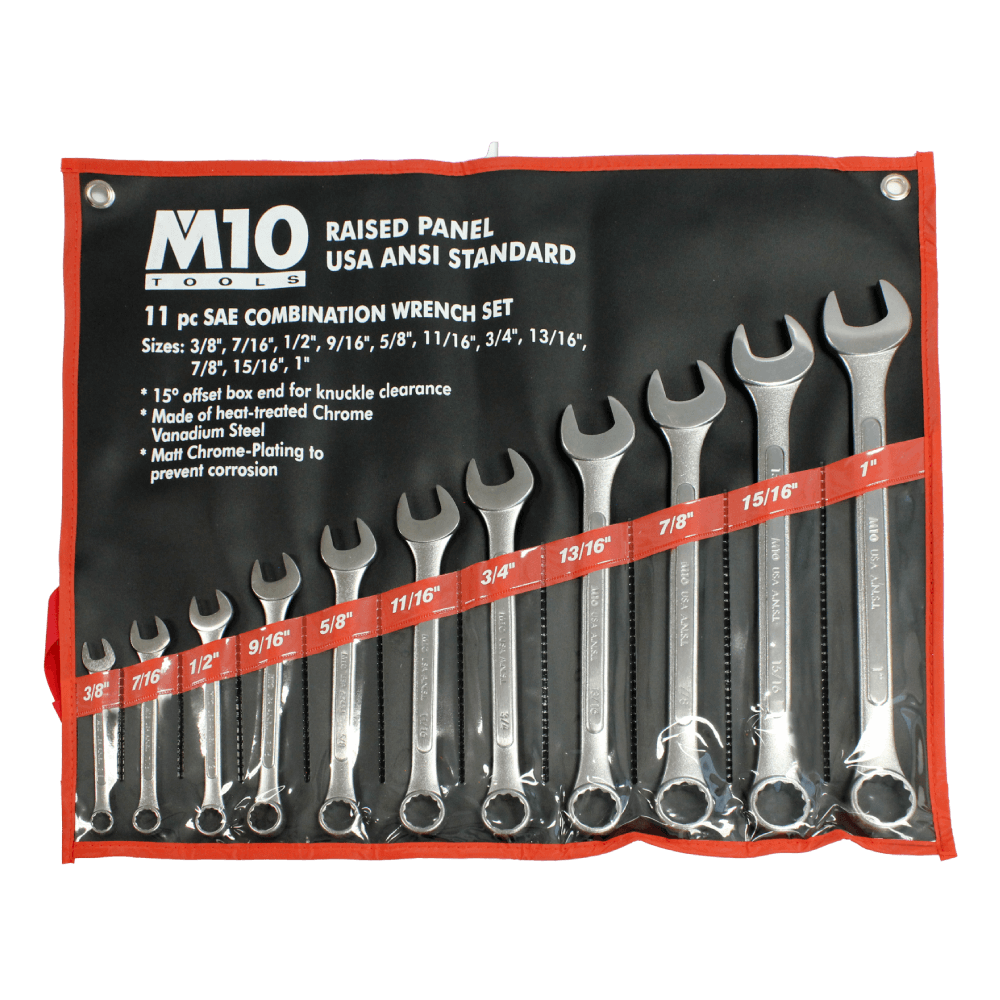 M10 11 pcs Gear Ratchet Inches Combination wrench set 3/8"-1" (Bag)