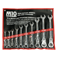 M10 10 pcs Flexible Gear Ratchet Inches Combination wrench set 3/8"-1" (Bag)