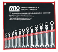 M10 12 pcs Flexible Gear Ratchet Metric Combination wrench set 8-19mm (Bag)