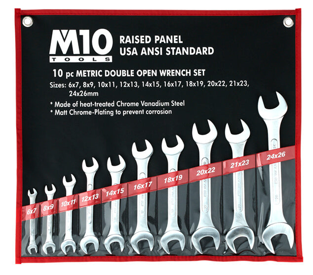 M10 10 pcs Raised Panel Metric Double Open End wrench set 6-26mm (Bag)