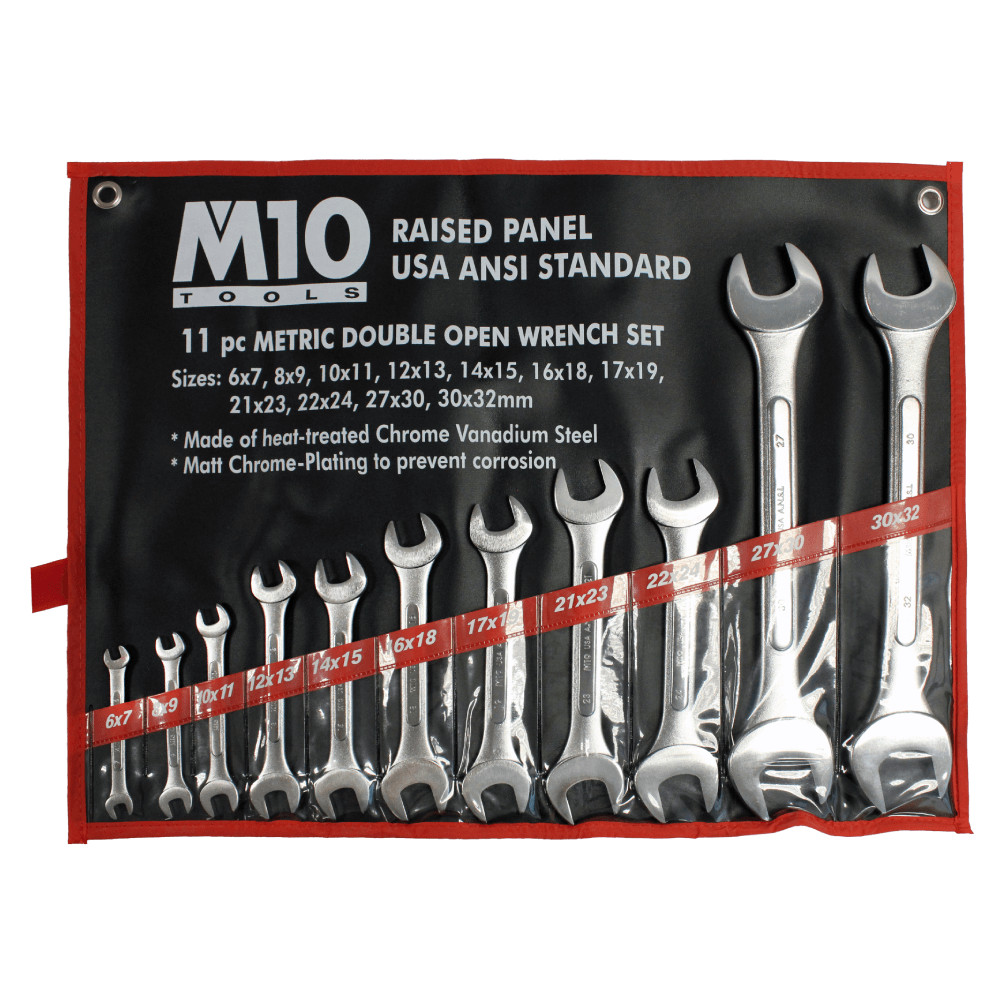 M10 11 pcs Raised Panel Metric Double Open End wrench set 6-32mm (Bag)